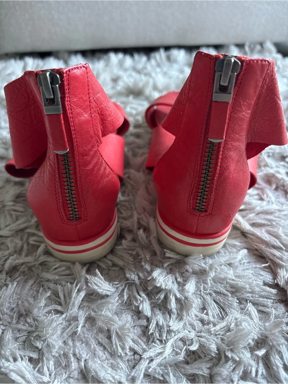 Eileen Fisher Red Leather Crisscross Ankle Sandals